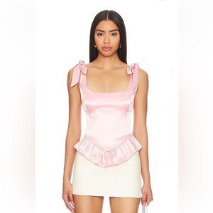 More To Come Cecilia Corset Top Blush pink satin lace up bustier Revolve S